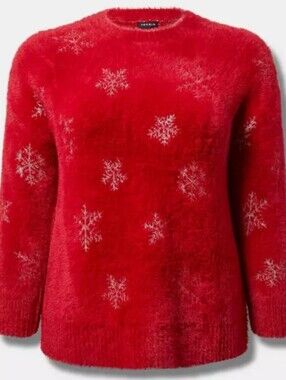 torrid Eyelash Lurex Red Snowflake Crew Neck Sweater Size 3 (22/24)